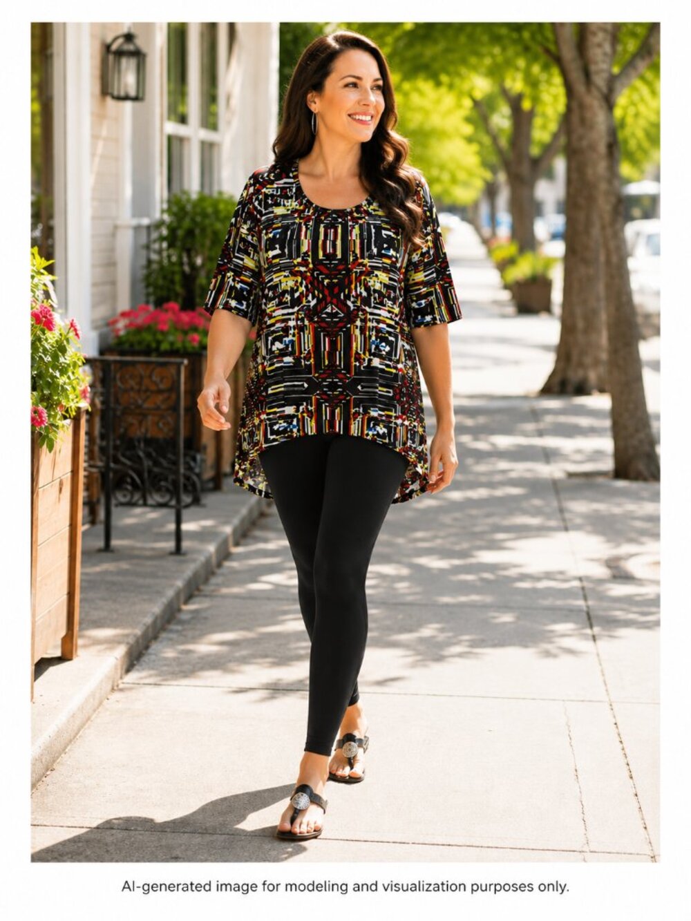 LuLaRoe Irma Tunic Top Black Red Yellow Geometric Print Size Medium